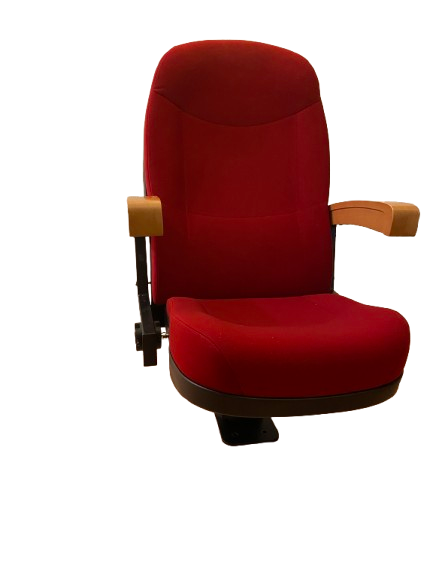 Fauteuil de cinéma rouge avec accoudoirs bois